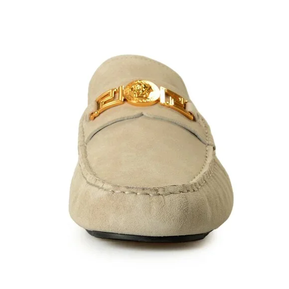 Versace Men's 100% Suede Leather Gold Medusa Driver Loafers Shoes US 12 IT 45